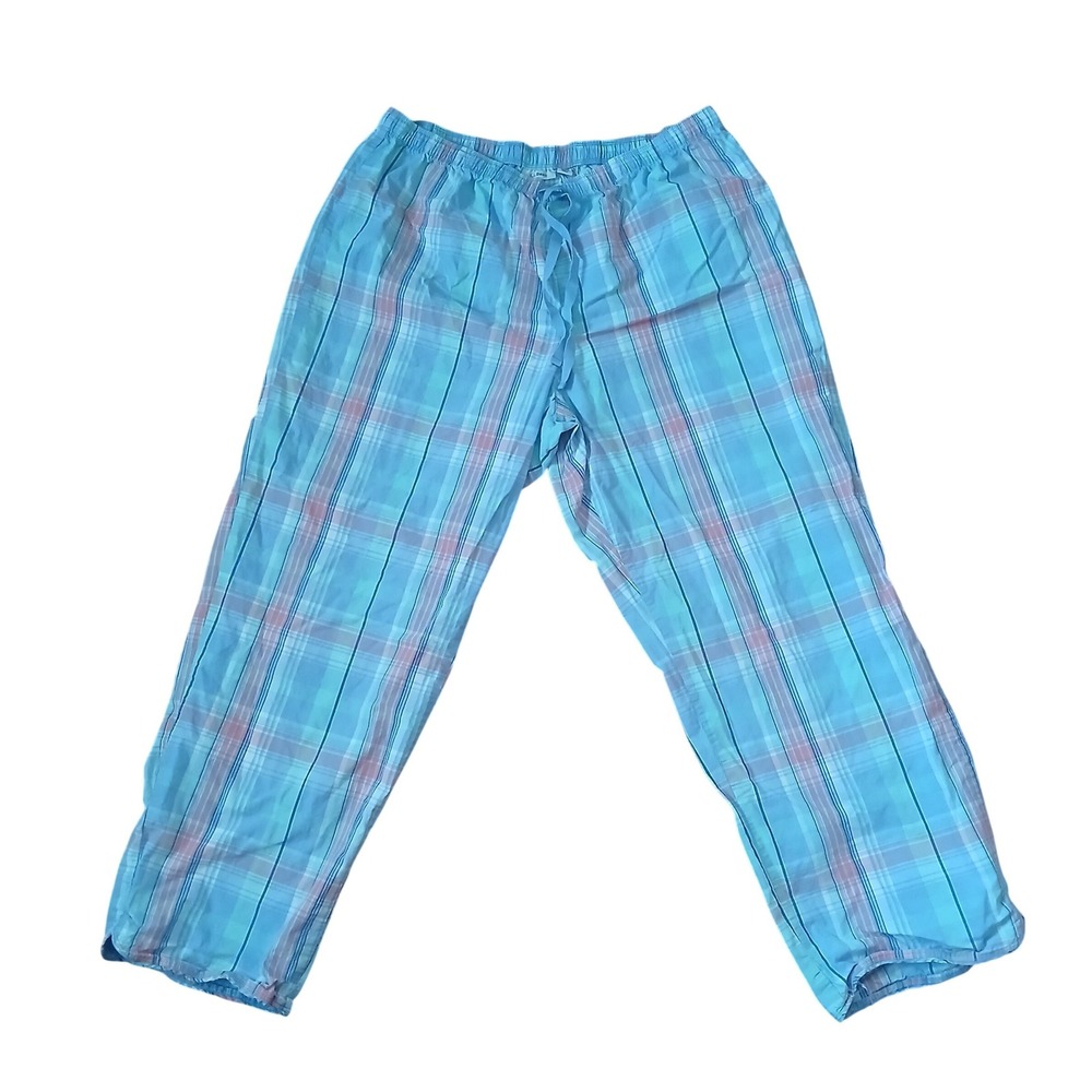 L.L.Bean Pajama Pants Mens XL Blue Plaid Woven Drawstring Lounge Bottoms